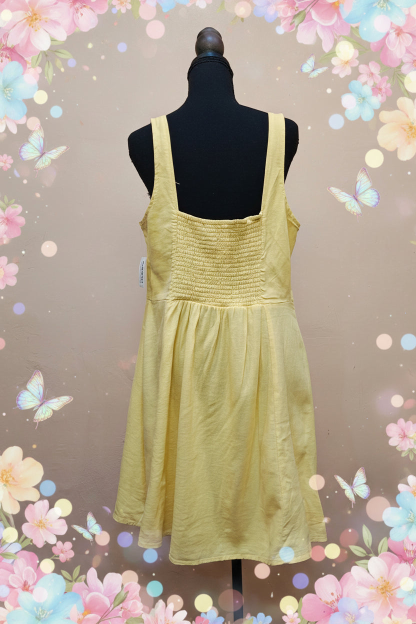 Women's Yellow Linen Peasant Dress
