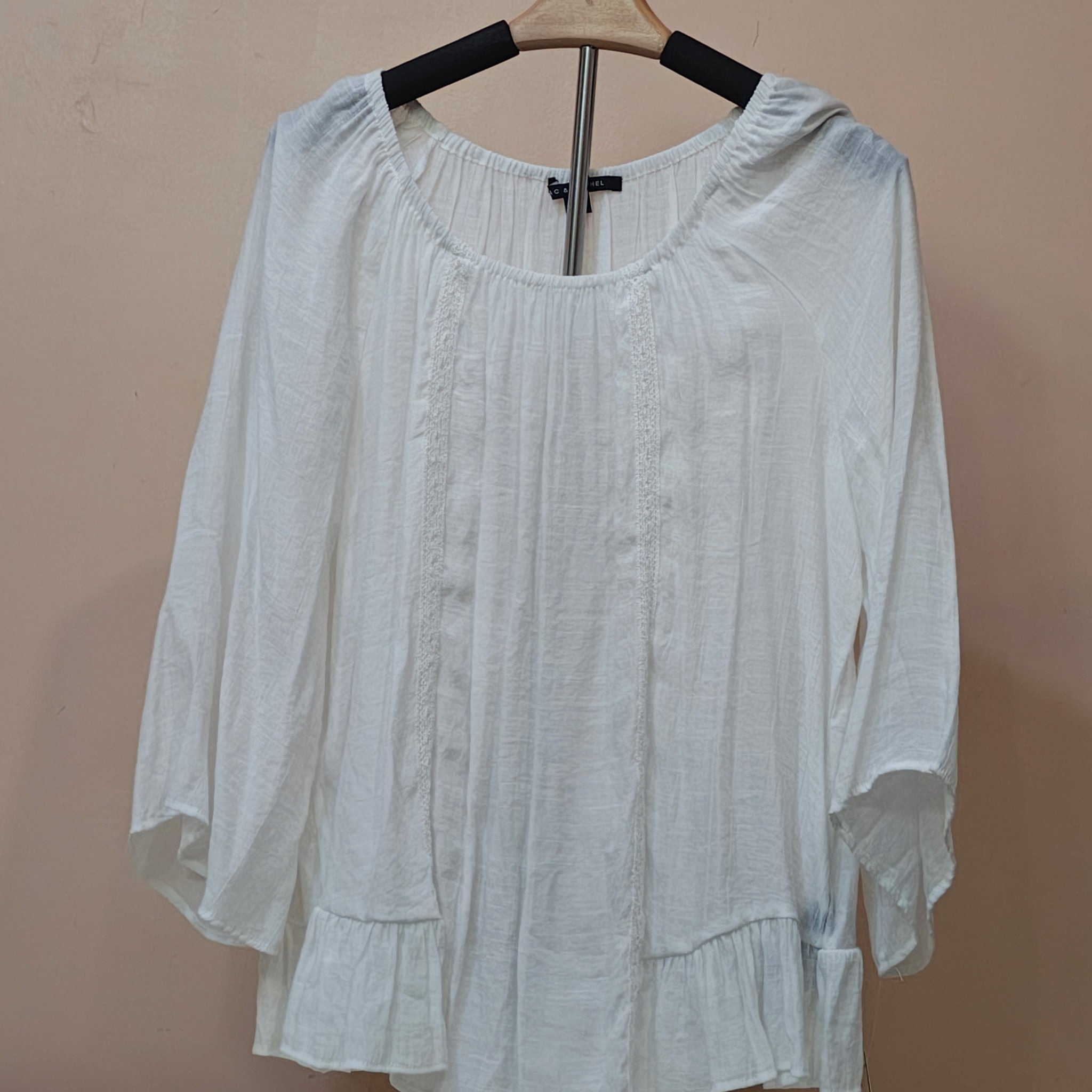 Women's Zac & Rachel White Lace-Trim Gathered Neck Blouse