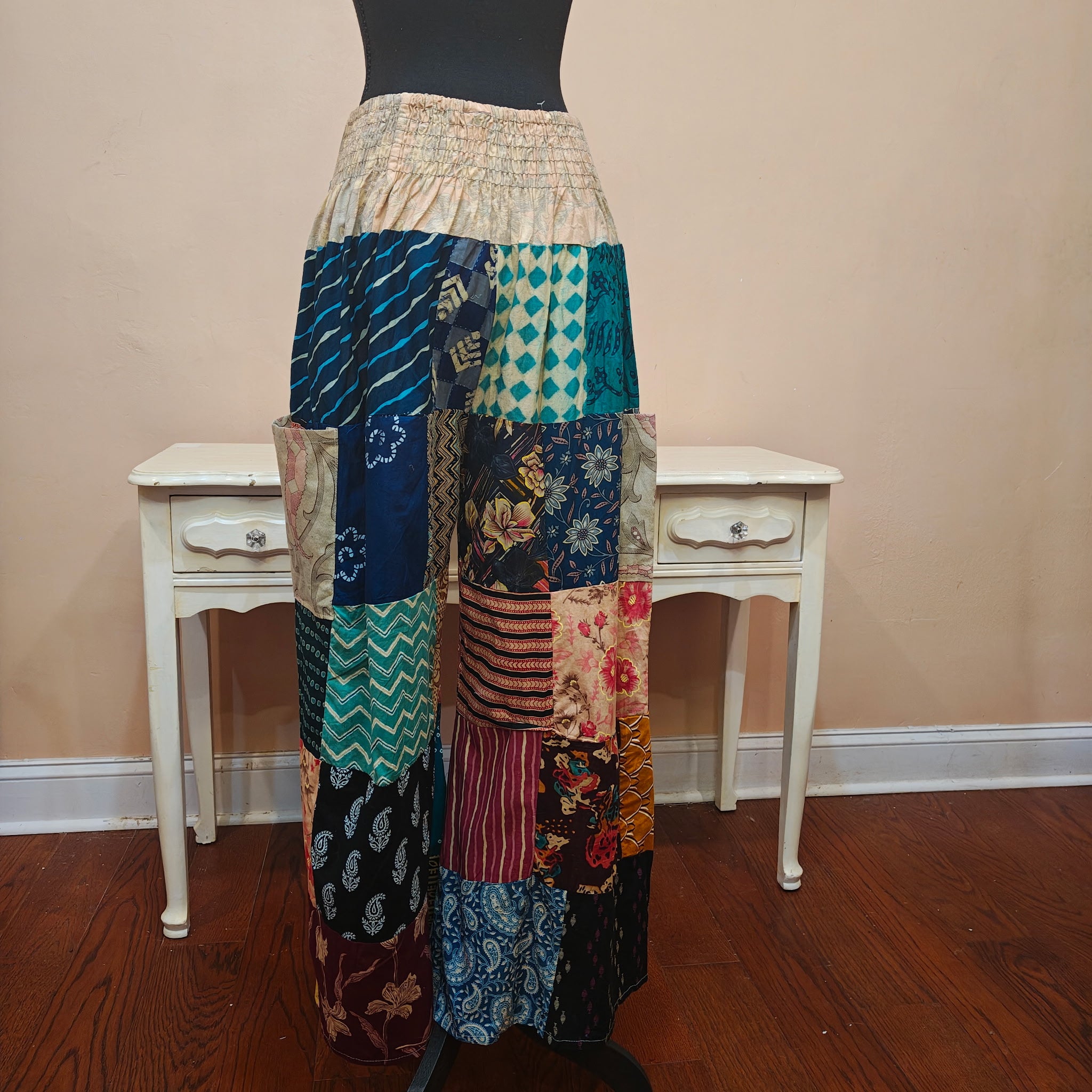Women's Multicolor Wide Leg Cotton Patchwork Hippie Pants