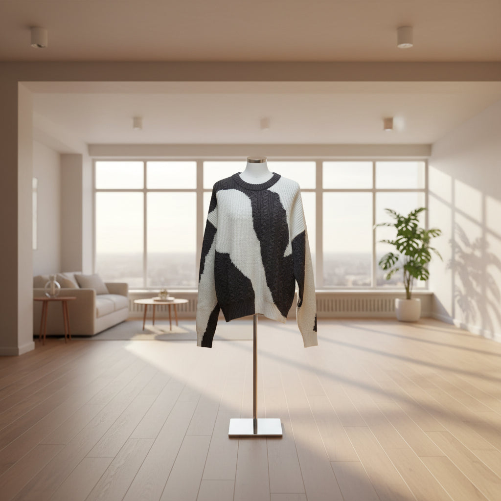 Men's Black & White Cable Knit Sweater