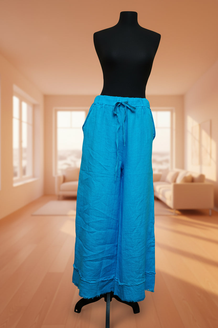 Italian Handmade Blue Linen Pants