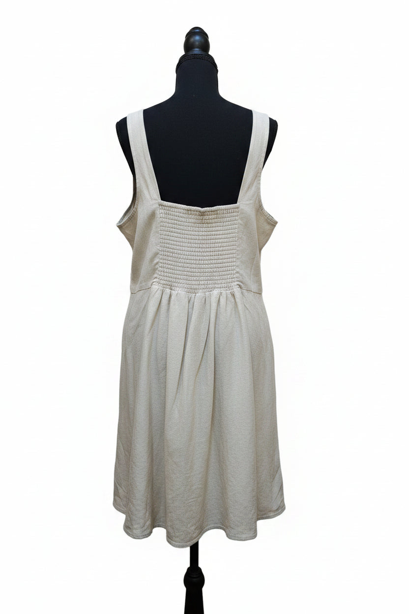 Women's Beige Linen Peasant Short Dress