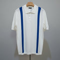 Men's White & Blue Stripe Polo Knit Shirt