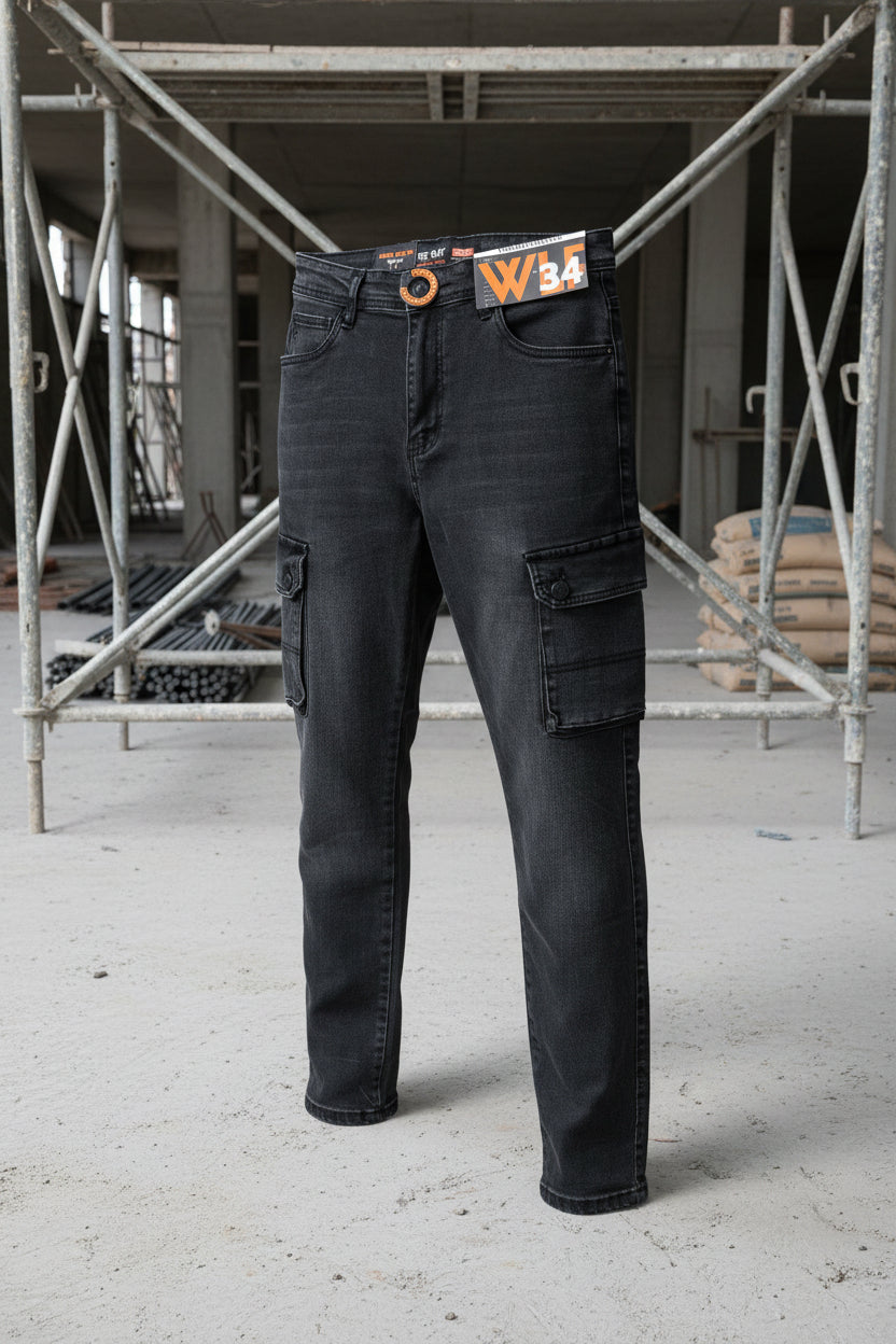 Men's Black Denim Cargo Pants
