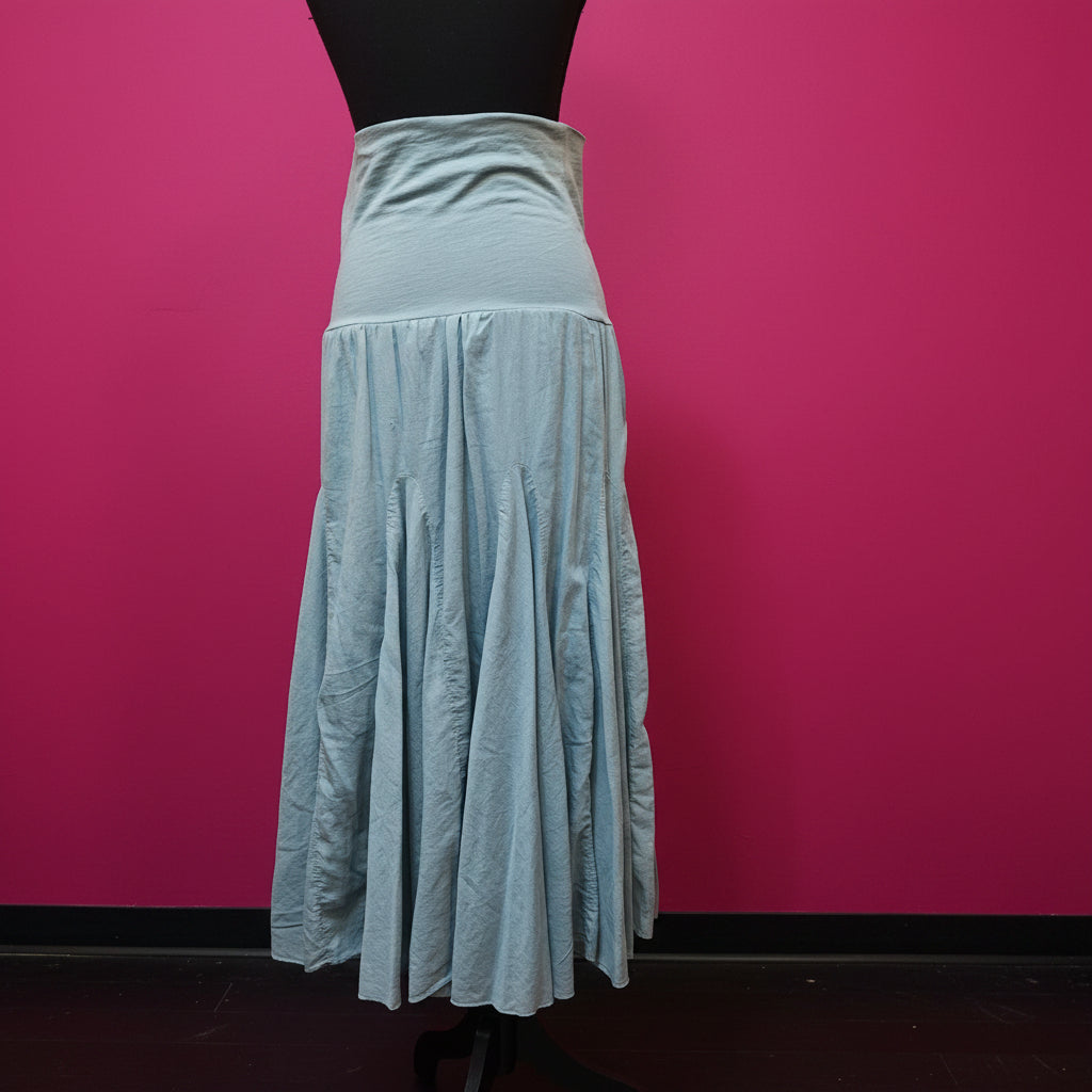 Italian Yoke Waist Long Skirt — Light Blue or Gray