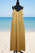 Women's Gold Linen Spaghetti Strap Sun Dress