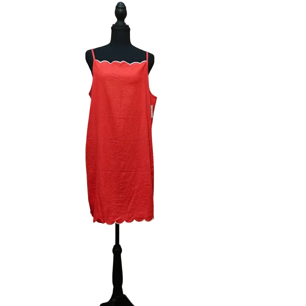 Red Linen Spaghetti Strap Dress with Stitched Chest & Hem