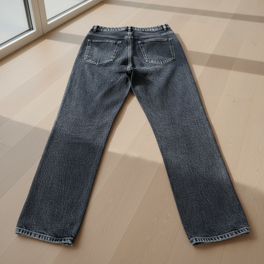 Faded Gray Denim Jeans with Front Pockets
