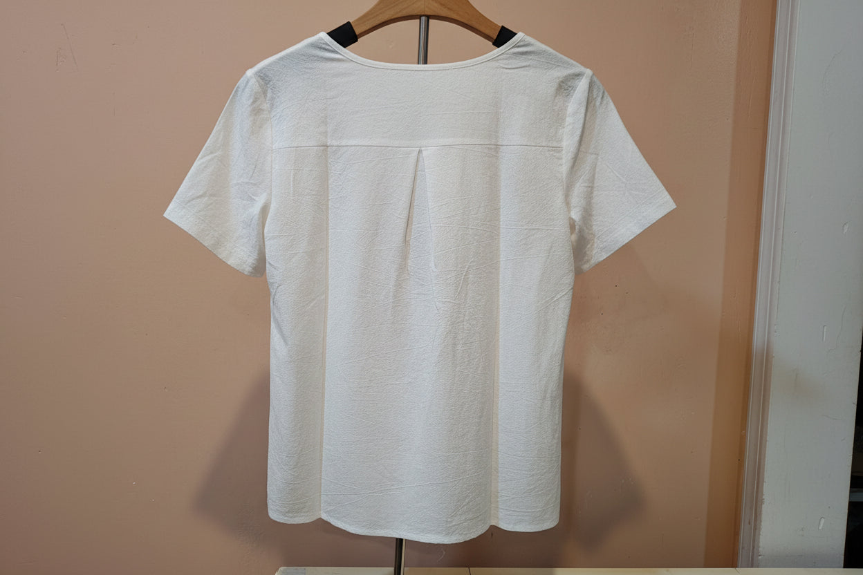 Hand Painted Linen Floral Short Sleeve Blouse