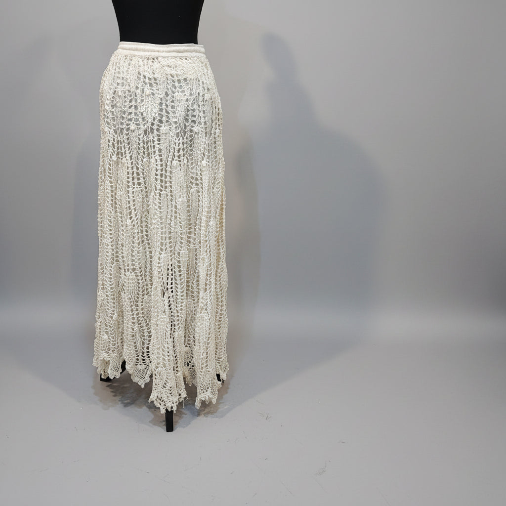 White Crochet Knit Maxi Skirt with Lining