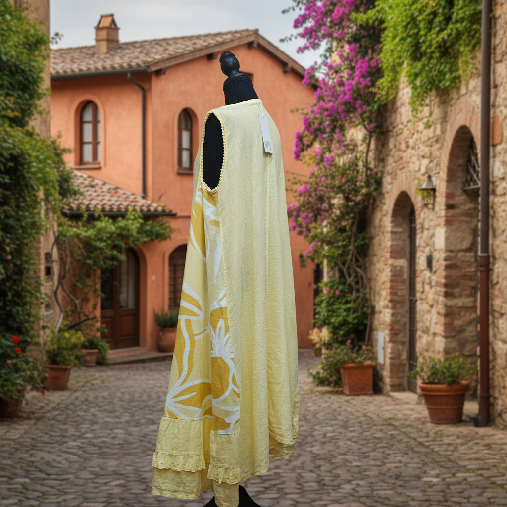 Women's Handmade Pale Yellow Italian Linen Asymmetrical Dress