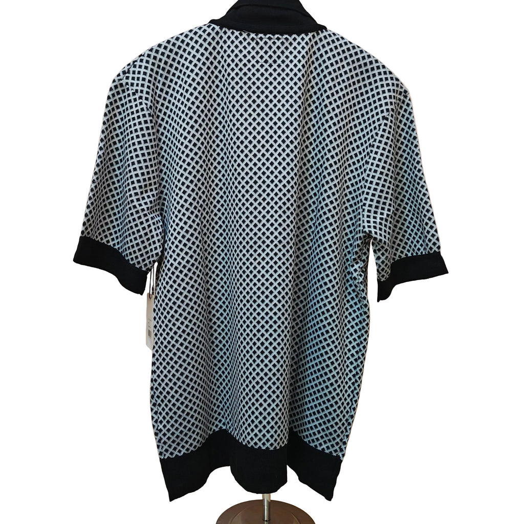 Men's Black & White Knit Button-Down Shirt
