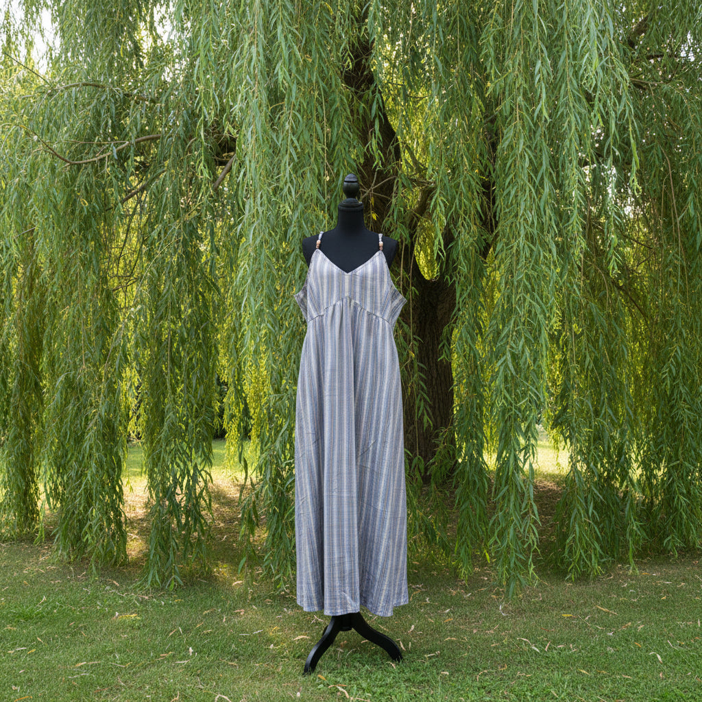 Women's Striped Linen Spaghetti Strap Sun Dress