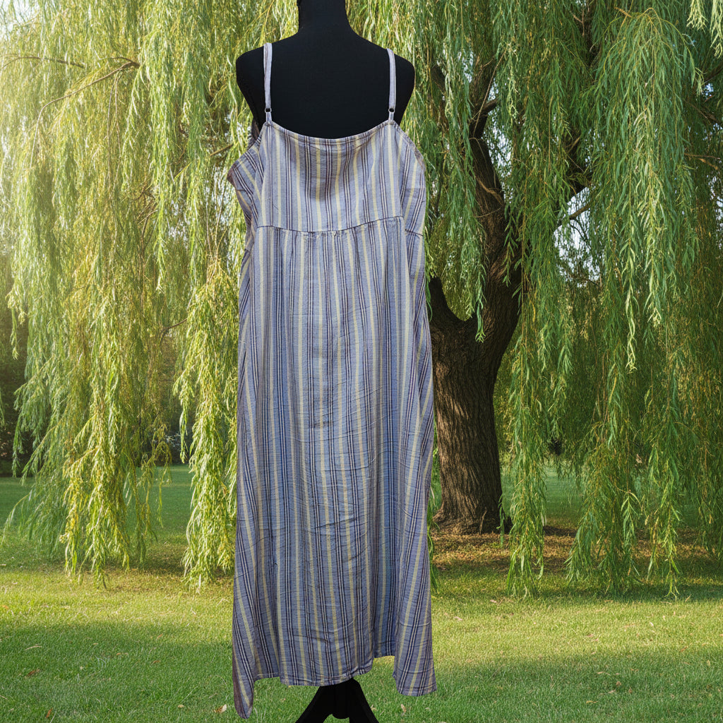 Women's Striped Linen Spaghetti Strap Sun Dress