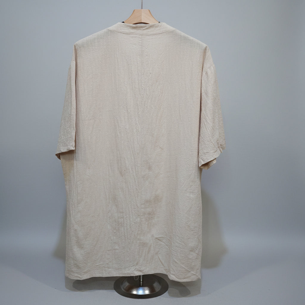 Men's Beige V-Neck Short Sleeve Three Button Linen Shirt