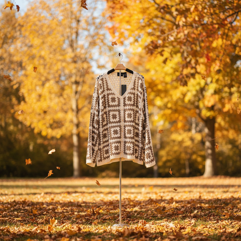 Women's Live Los Angeles Crochet Checkerboard Knit Sweater