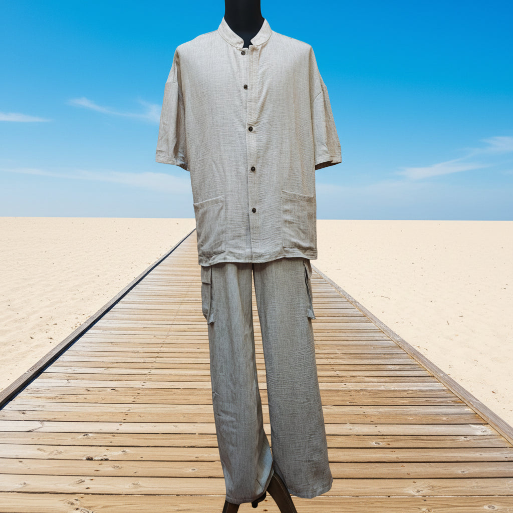 Men's Beige Linen Two-Piece Walking Suit