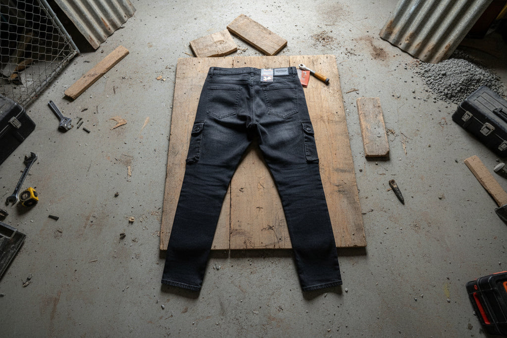 Men's Black Denim Cargo Pants