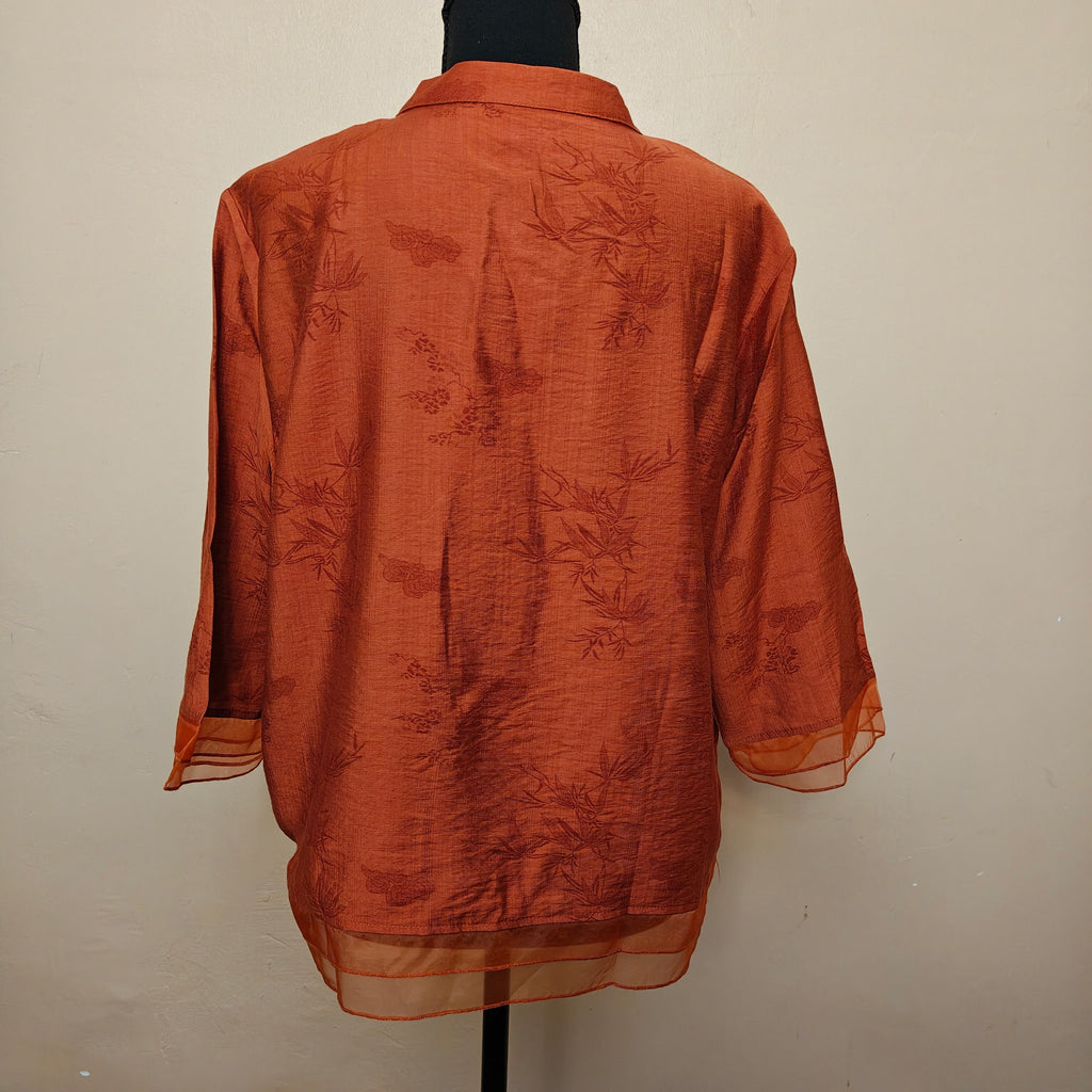 Tangerine Nehru Collar Blouse with Tiered Ruffle Sleeves