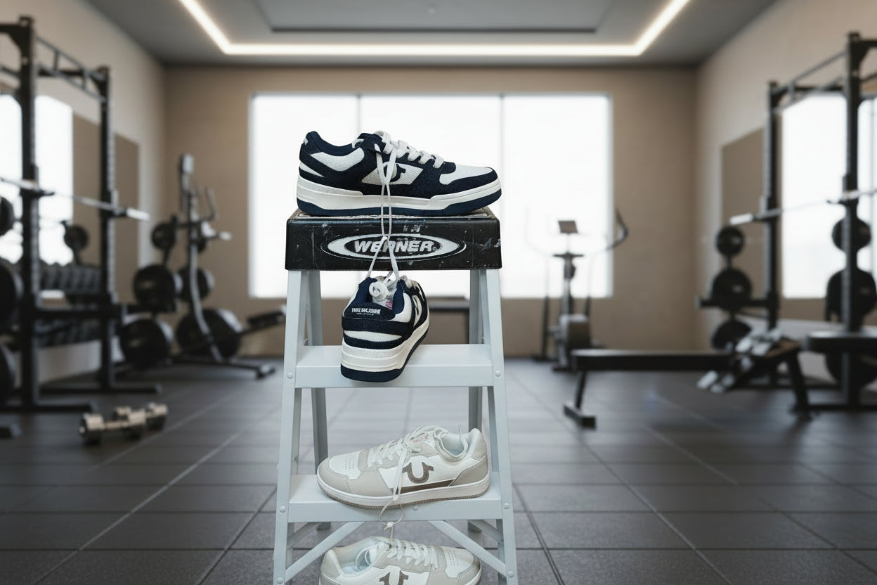 Men's True Religion Sneakers | Blue Denim & White Leather or Off-White Suede & Leather