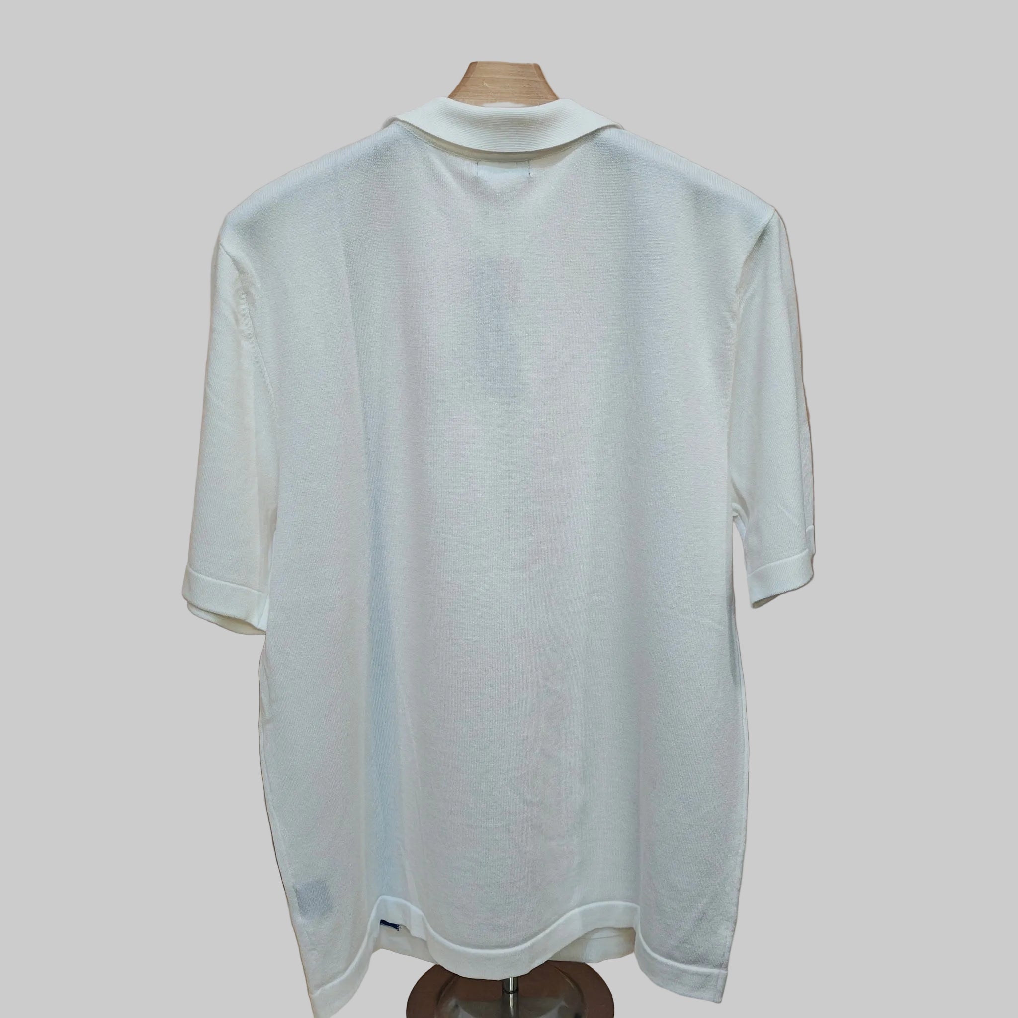 Men's White & Blue Stripe Polo Knit Shirt