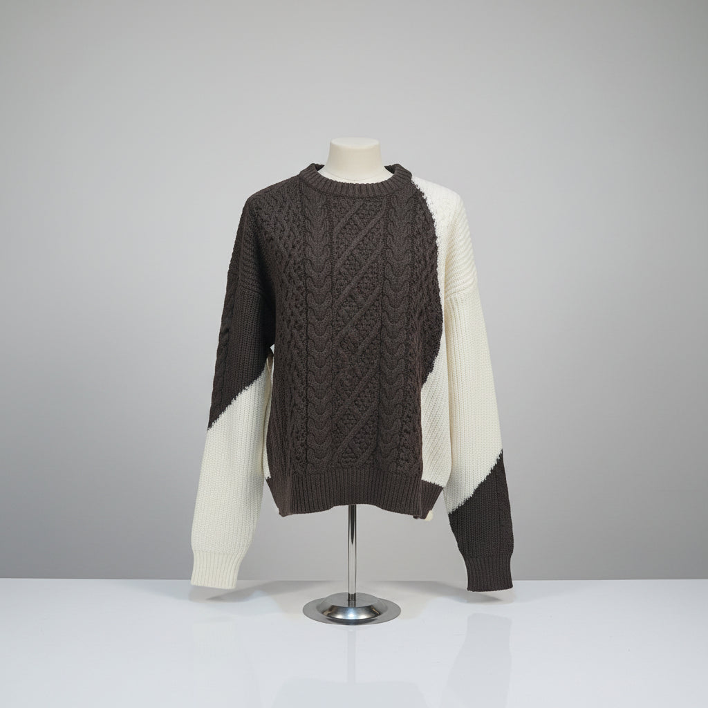 Men's Black & White Cable Knit Sweater