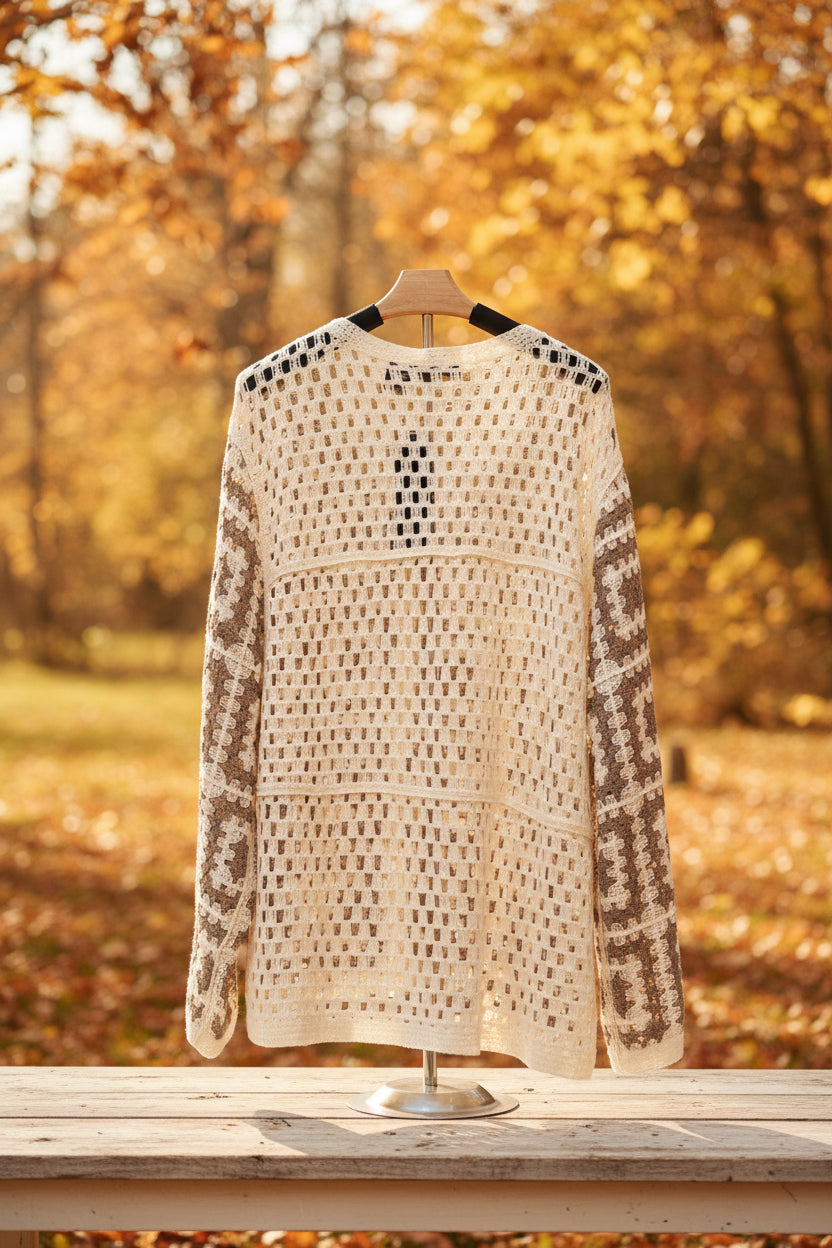 Women's Live Los Angeles Crochet Checkerboard Knit Sweater