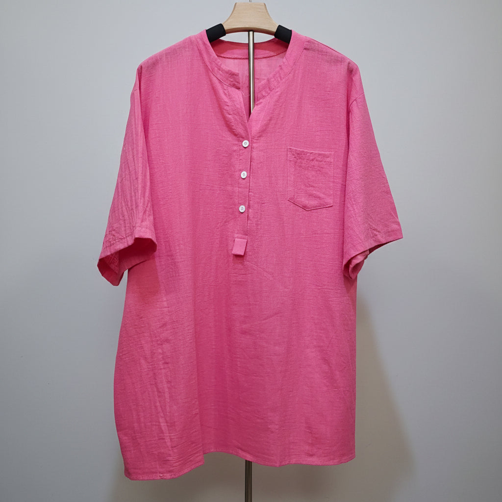Men's Watermelon Print V-Neck Short Sleeve Linen Shirt