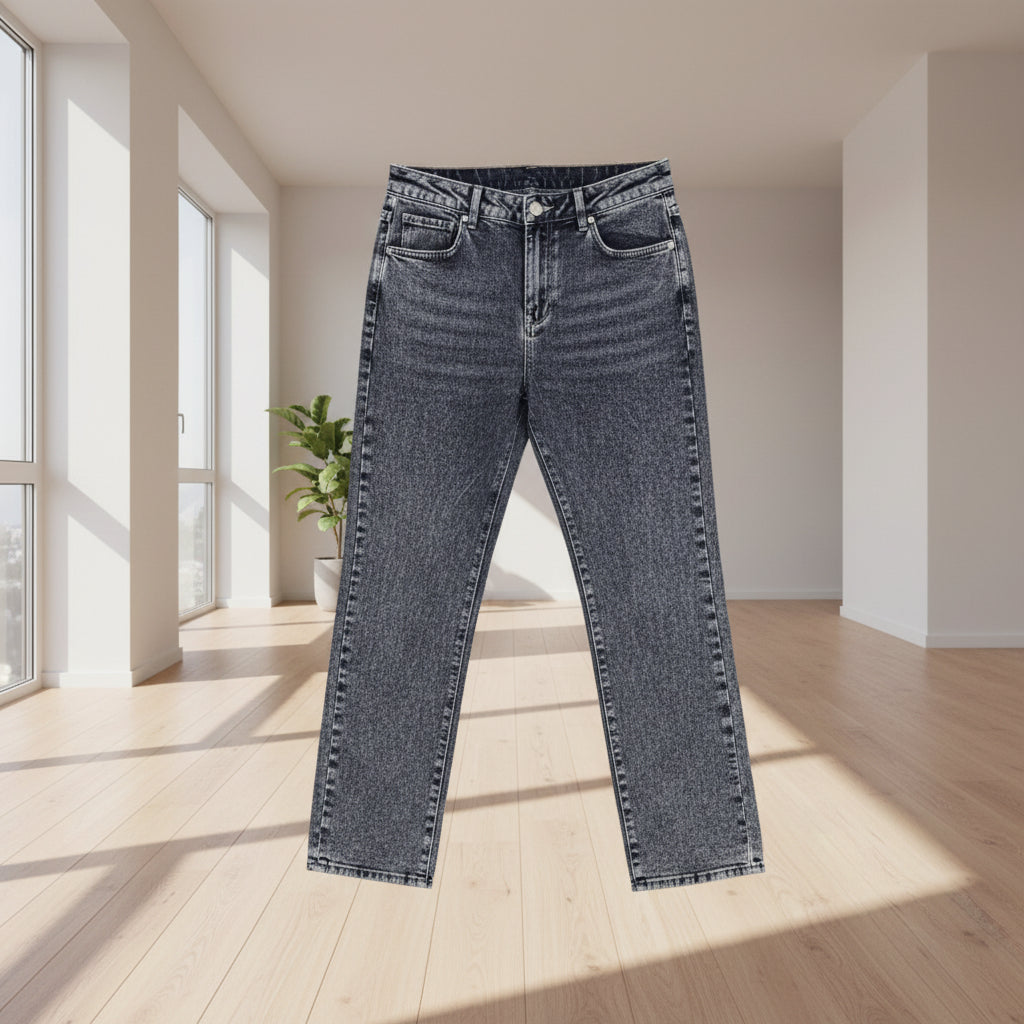 Faded Gray Denim Jeans with Front Pockets