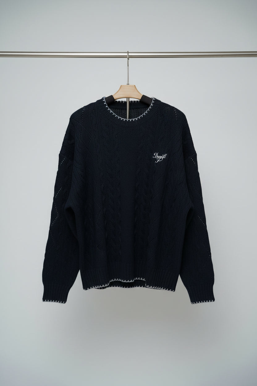 Men's Navy Cable Knit Sweater