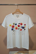 Hand Painted Linen Floral Short Sleeve Blouse