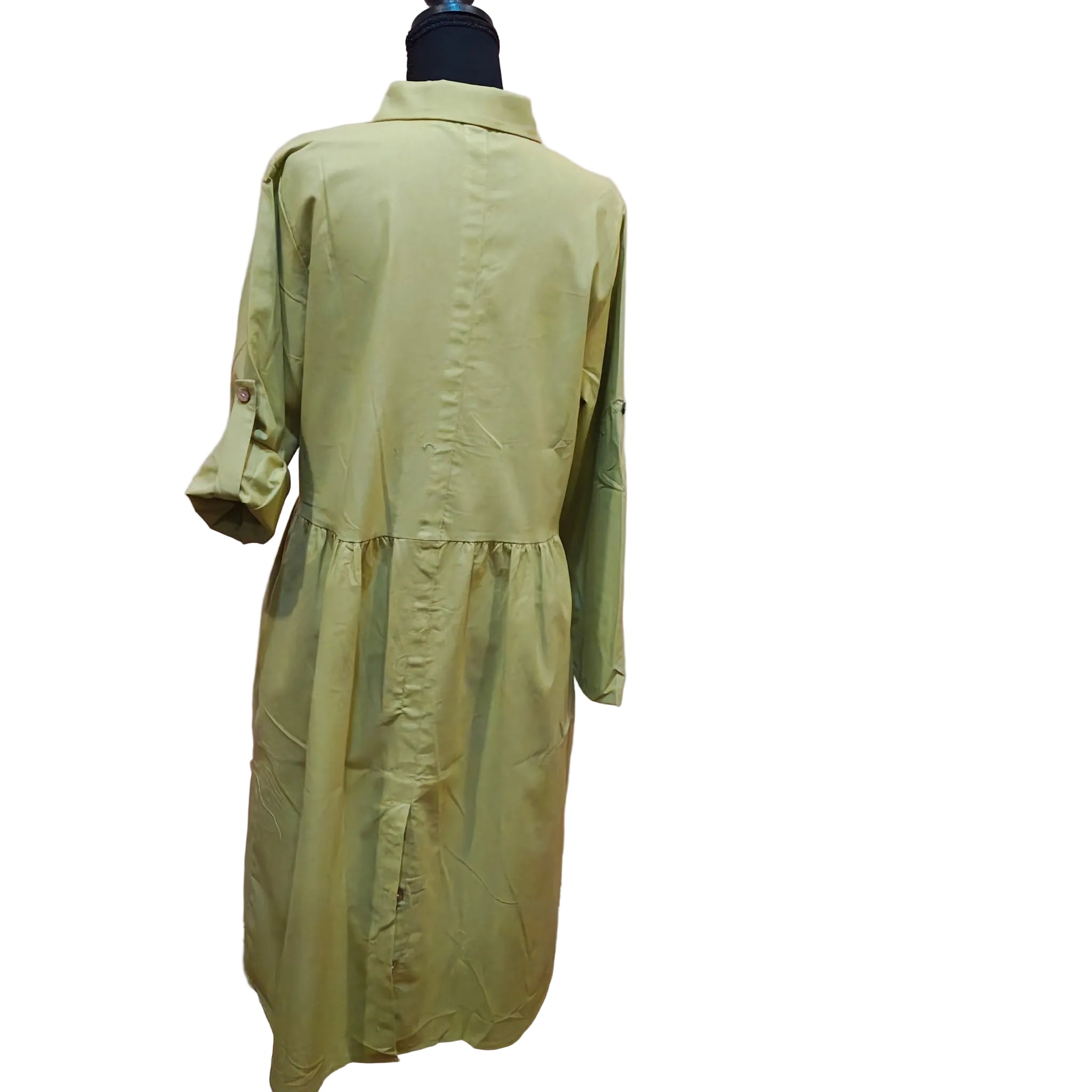 Women's Olive Green Tab Sleeve Button-Down Dress
