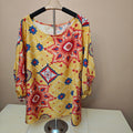 Women's Yellow Motif Blouse with Red, White & Blue Spiral Design