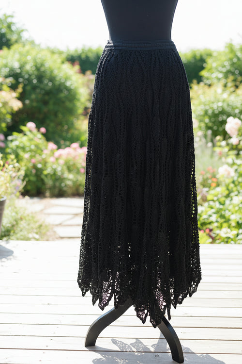 Black Crochet Knit Maxi Skirt with Lining
