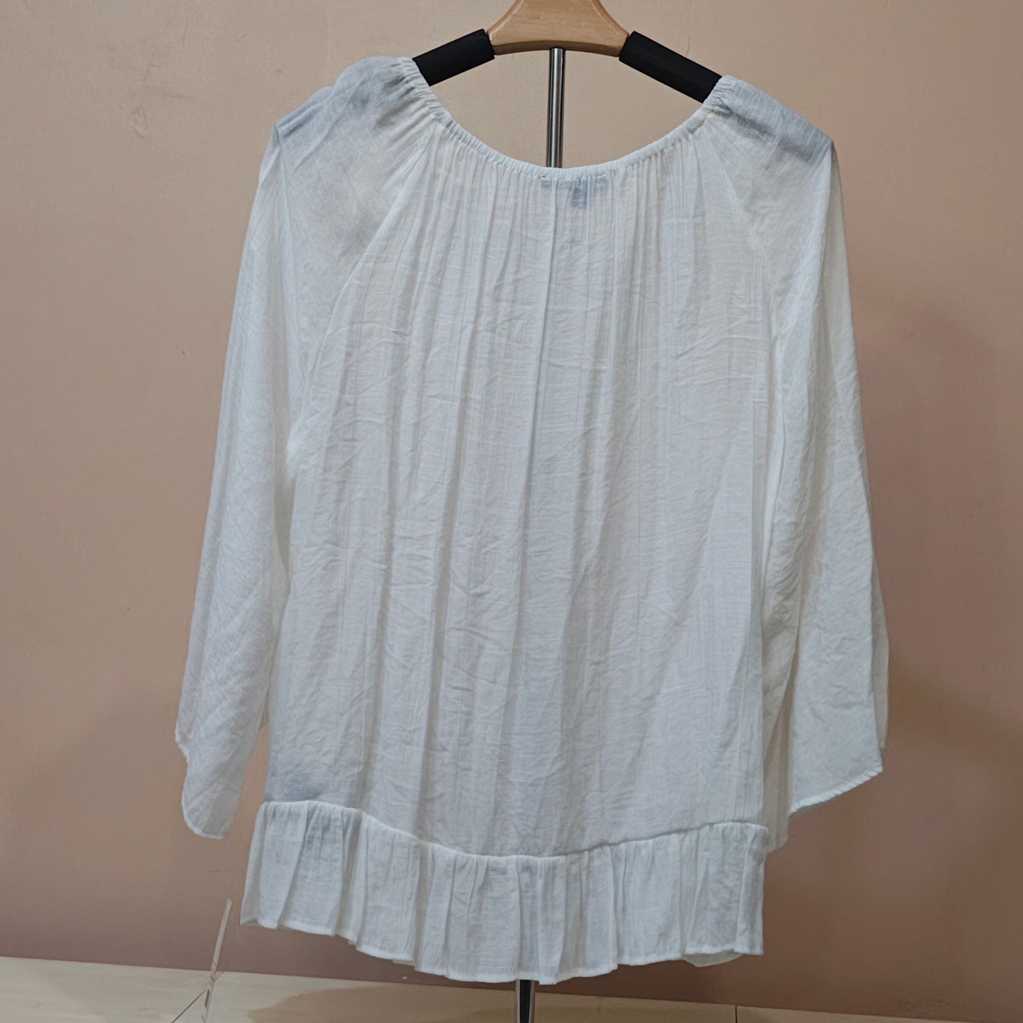 Women's Zac & Rachel White Lace-Trim Gathered Neck Blouse