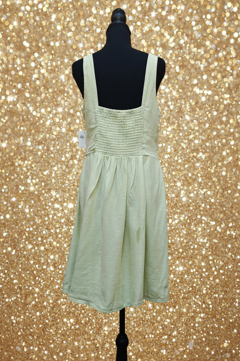 Women's Lime Green Linen Peasant Dress