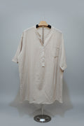 Men's Beige V-Neck Short Sleeve Three Button Linen Shirt
