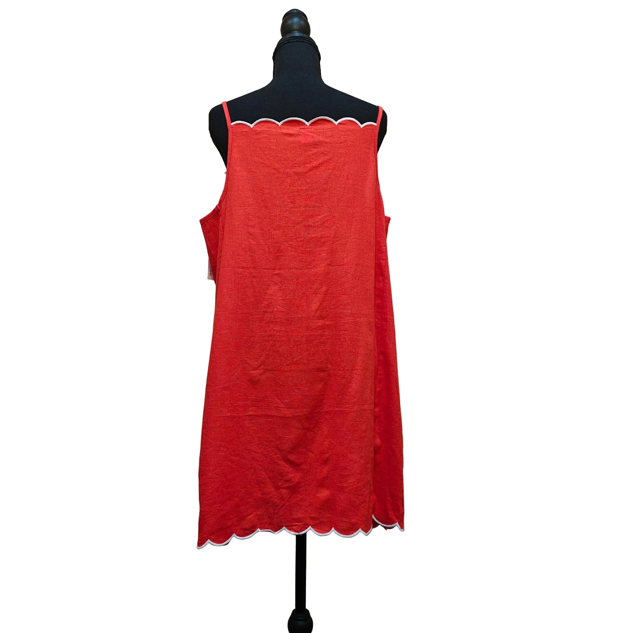 Red Linen Spaghetti Strap Dress with Stitched Chest & Hem