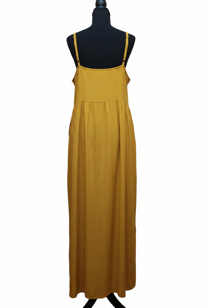 Women's Gold Linen Spaghetti Strap Sun Dress