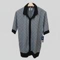 Men's Black & White Knit Button-Down Shirt