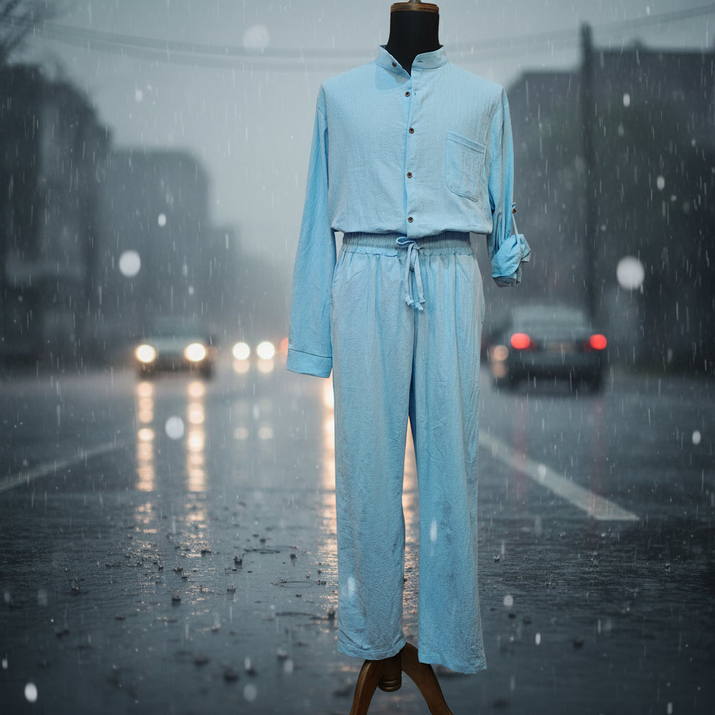 Men's Light Blue Linen Walking Suit