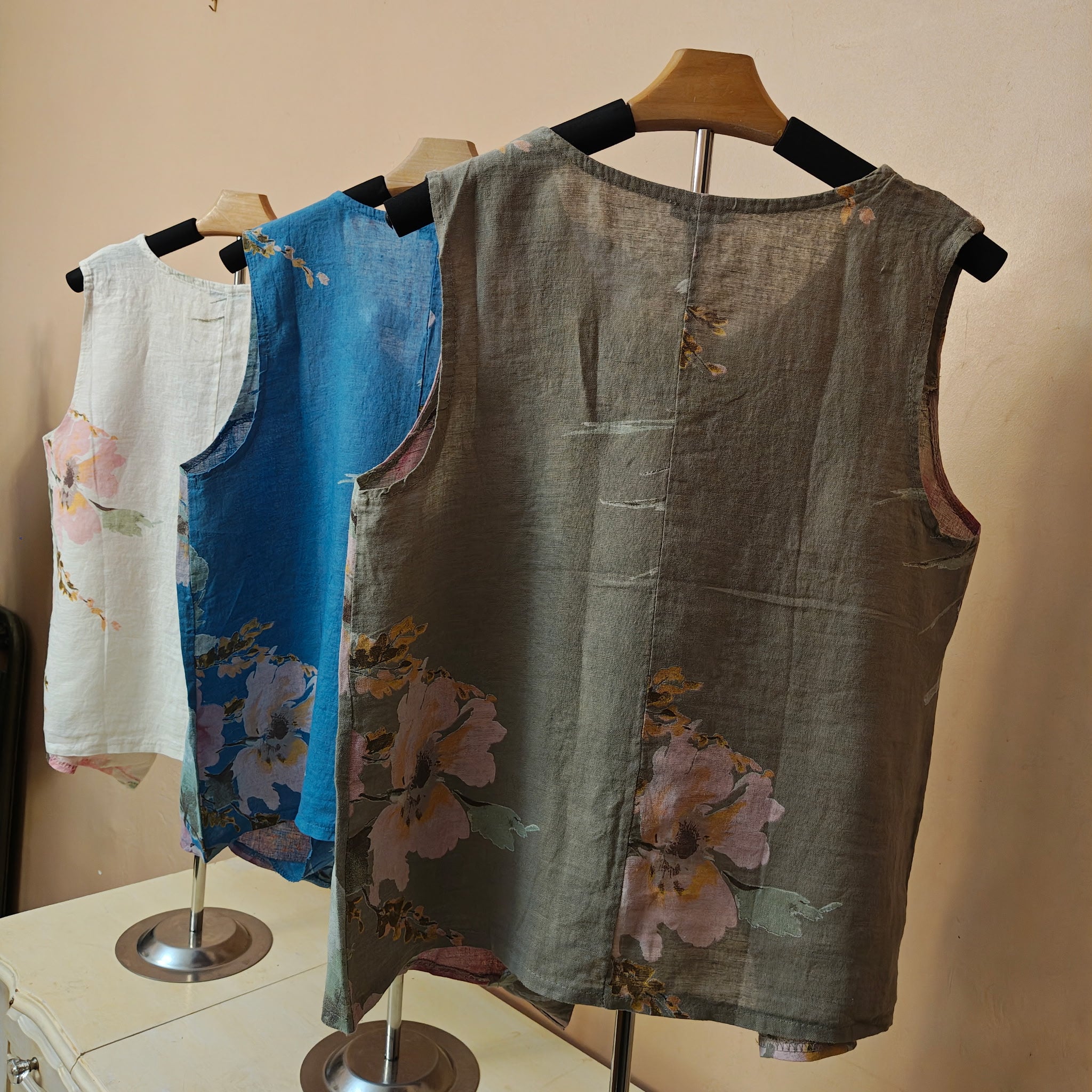 Women's Floral Linen Wrap Top