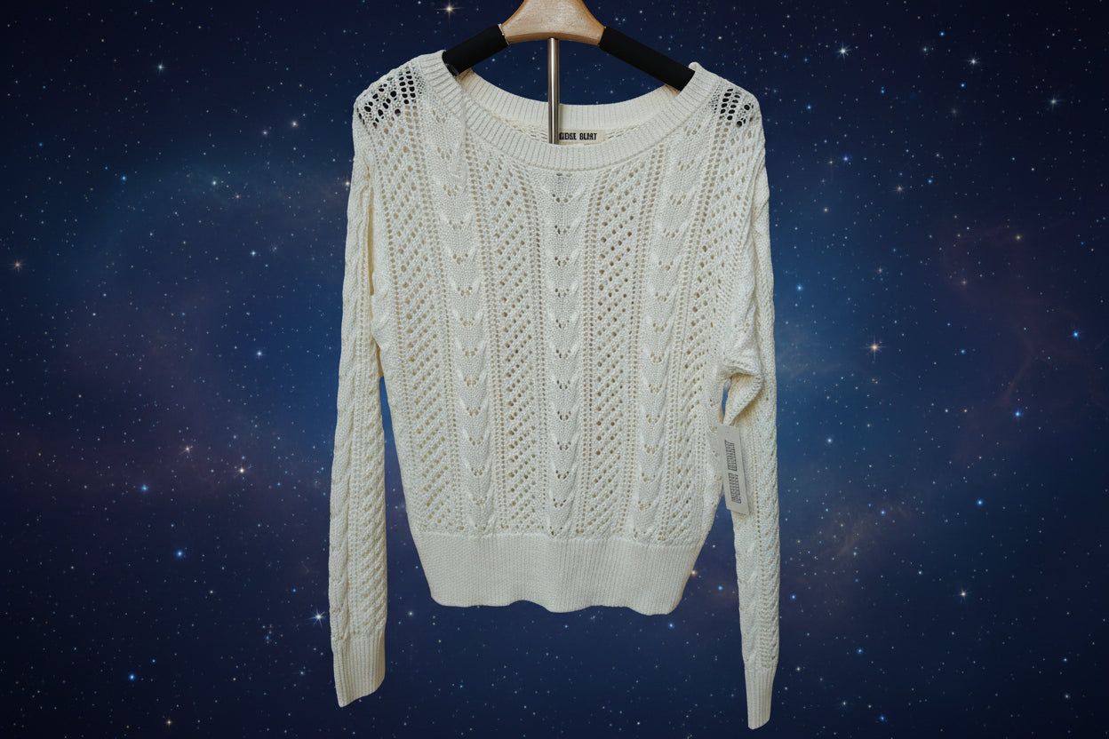 Women's White Cable Knit Pullover Sweater