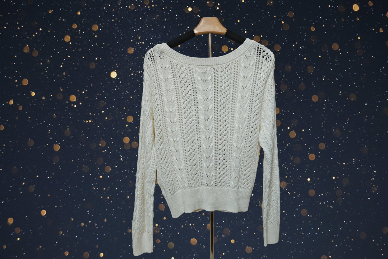 Women's White Cable Knit Pullover Sweater