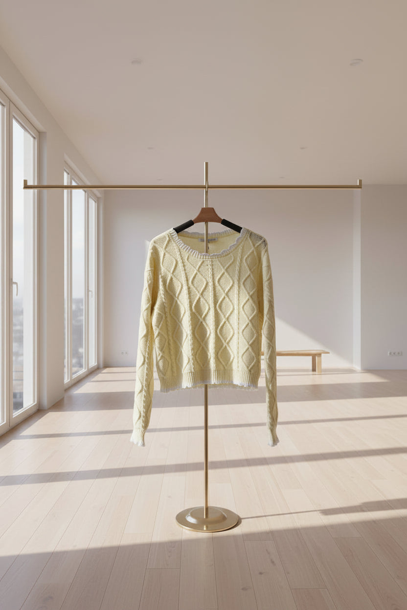 Women's Yellow Criss-Cross Sweater with White Trim