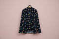 Women's Navy Blue Bow-Tie Print Button-Down Blouse