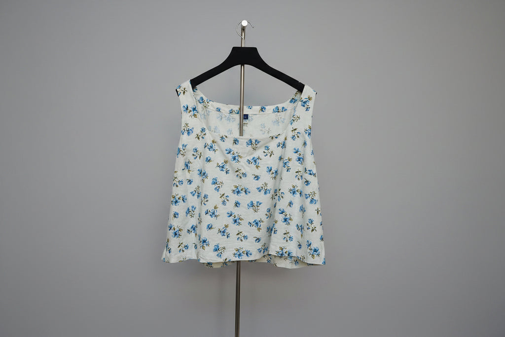 Women's Blue Floral Print Cotton Tank Top