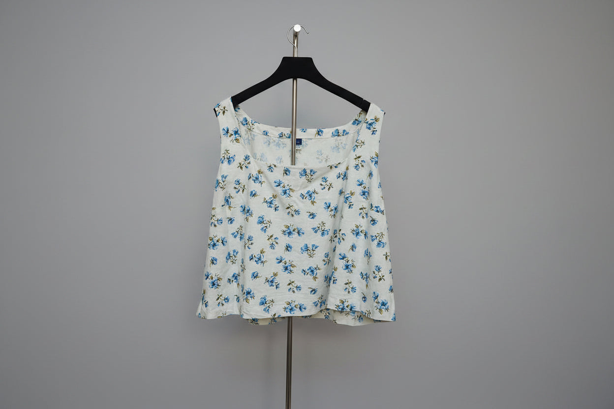 Women's Blue Floral Print Cotton Tank Top