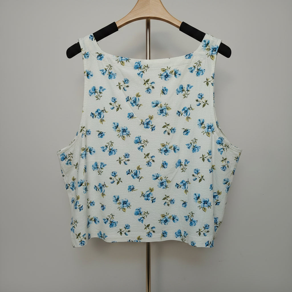 Women's Blue Floral Print Cotton Tank Top