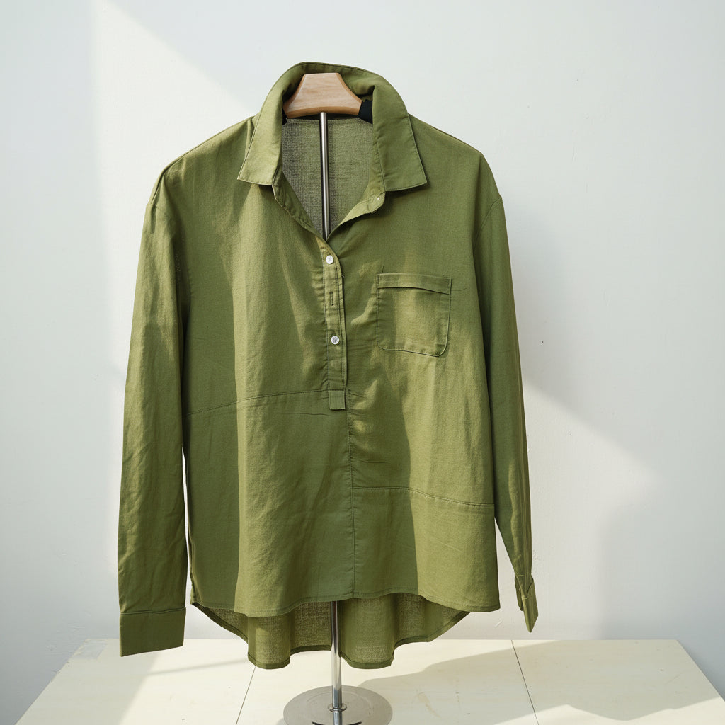 Women's Green Long Sleeve Button-Down Shirt